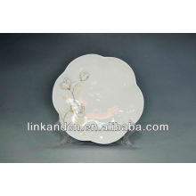 flower shaped elegent ceramic plate with decal